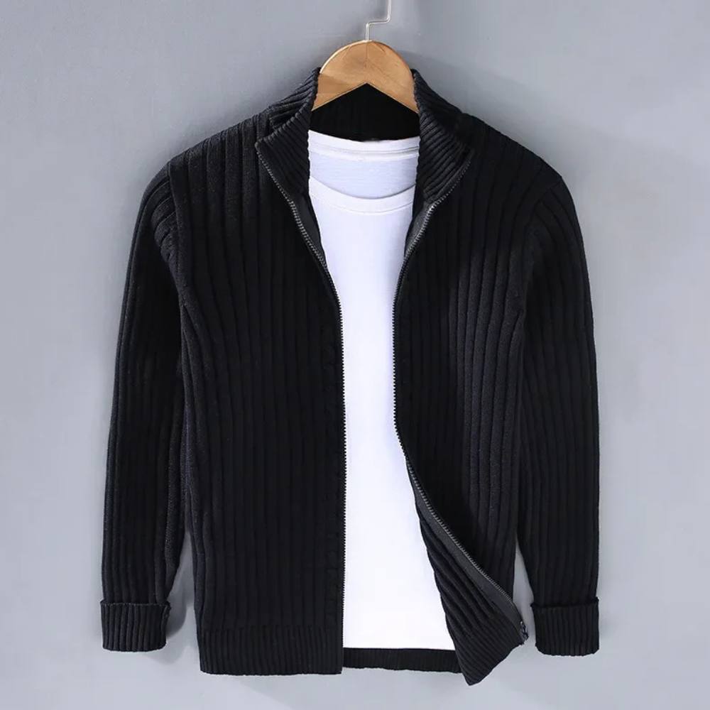 Modern Knitted Sweater for Men - Zip Cardigan with Tailored Fit