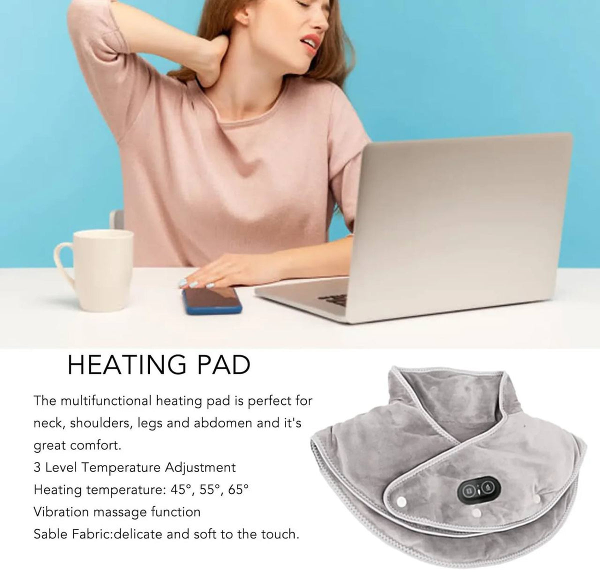 Neck and Shoulder Heating Wrap with 3 Temperature Settings and Timer