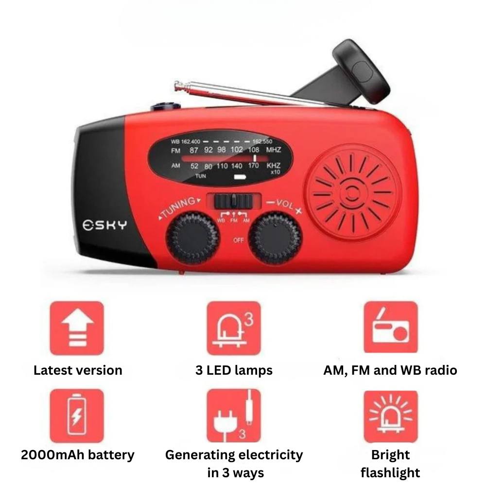 Hand Crank Emergency Radio with Power Bank and Solar Charging