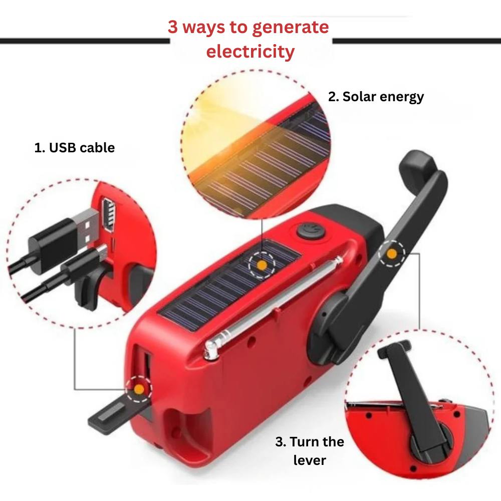 Hand Crank Emergency Radio with Power Bank and Solar Charging