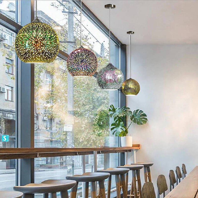 Colorful 3D Fireworks Glass Pendant Lamp with Unique Design