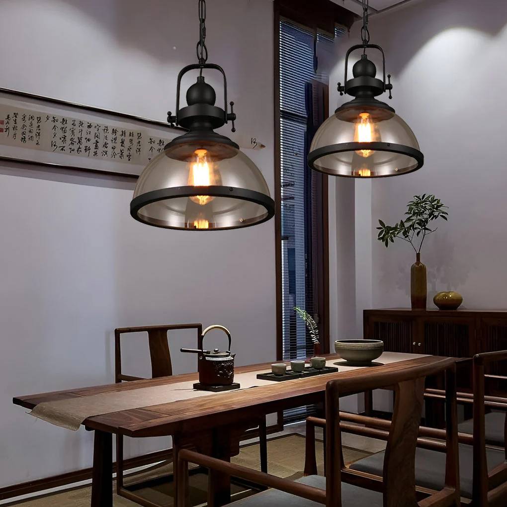 Industrial Style Ceiling Lamp with Bowl-Shaped Glass Pendant