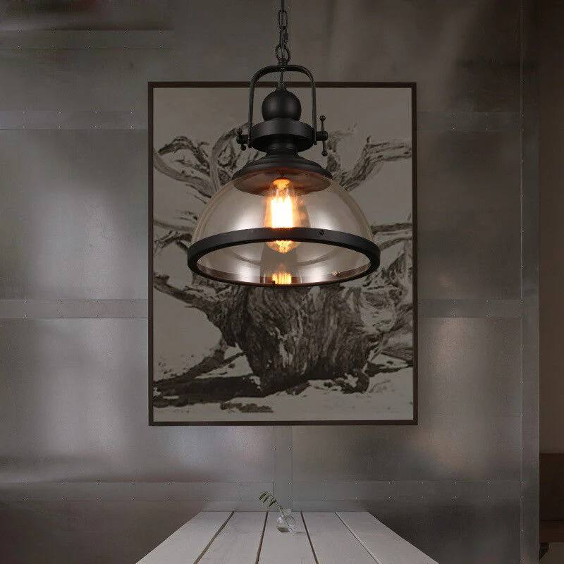 Industrial Style Ceiling Lamp with Bowl-Shaped Glass Pendant