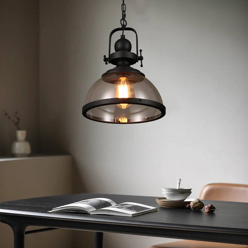 Industrial Style Ceiling Lamp with Bowl-Shaped Glass Pendant