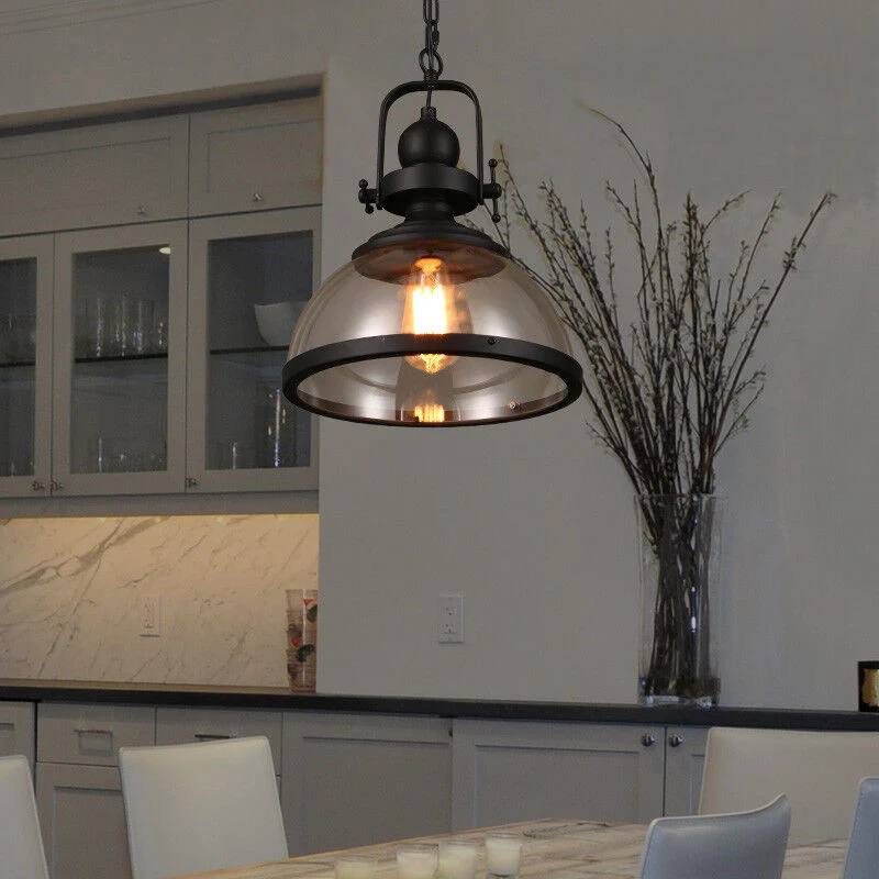 Industrial Style Ceiling Lamp with Bowl-Shaped Glass Pendant