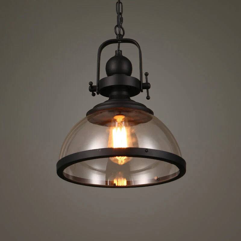 Industrial Style Ceiling Lamp with Bowl-Shaped Glass Pendant