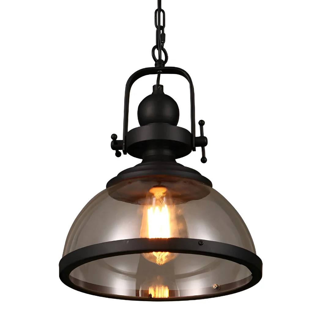 Industrial Style Ceiling Lamp with Bowl-Shaped Glass Pendant
