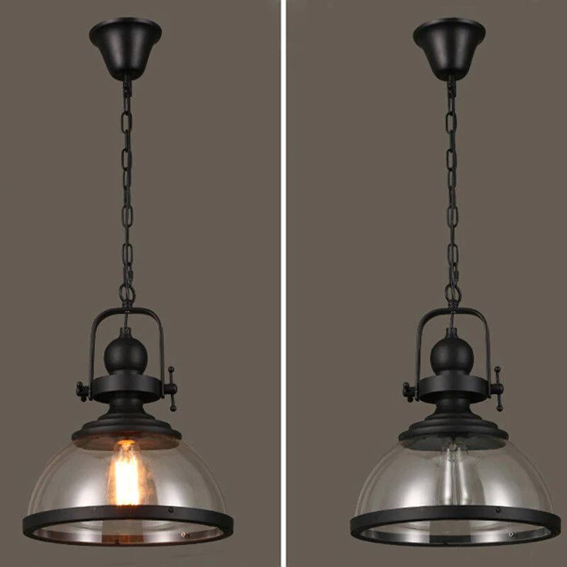 Industrial Style Ceiling Lamp with Bowl-Shaped Glass Pendant