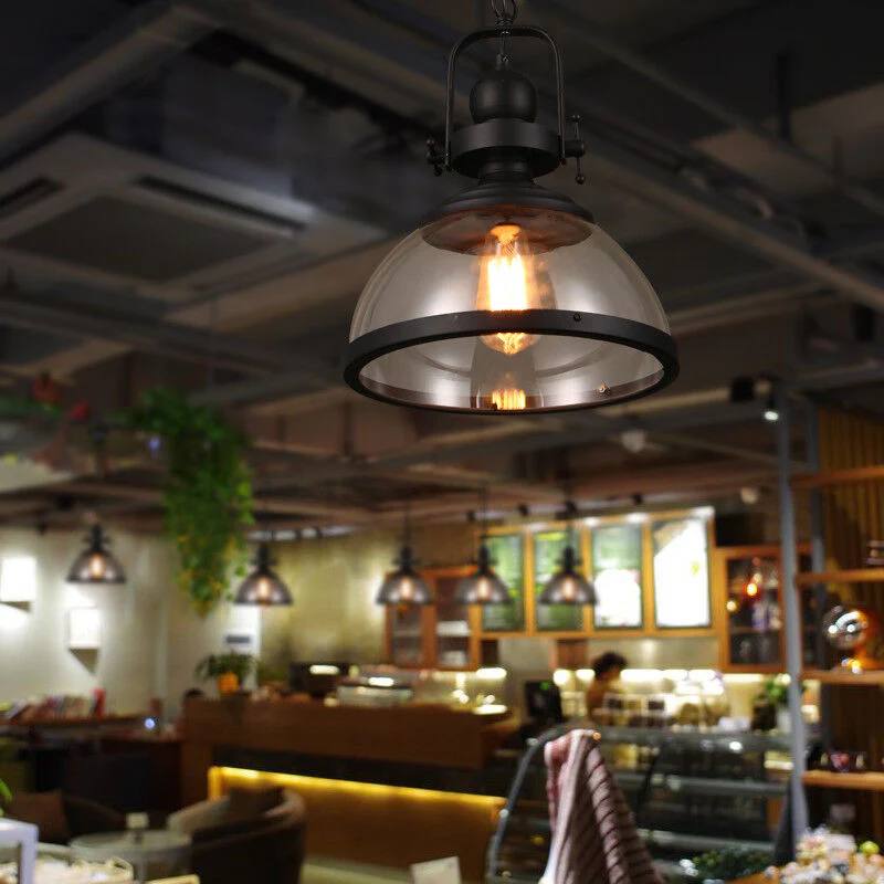 Industrial Style Ceiling Lamp with Bowl-Shaped Glass Pendant