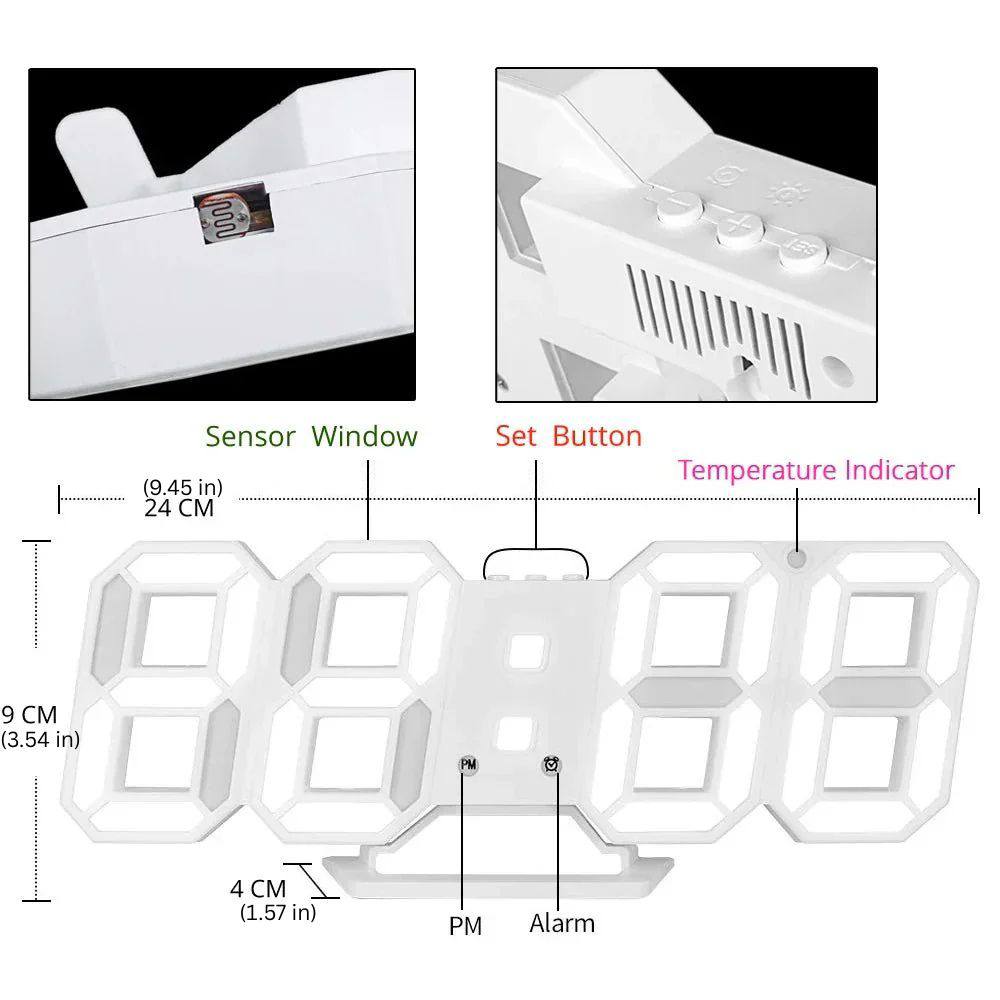 Modern Digital Wall Clock with 3D LED and Adjustable Brightness