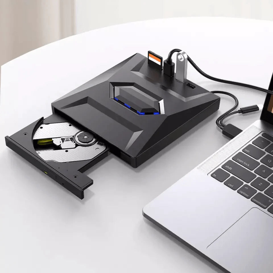 External DVD and CD Writer with USB Hub and SD Card Reader for PC and Laptop