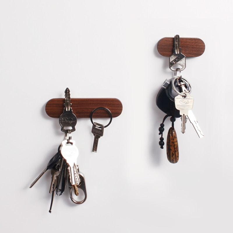 Magnetic Backed Wooden Key Organizer with Adhesive Wall Mount
