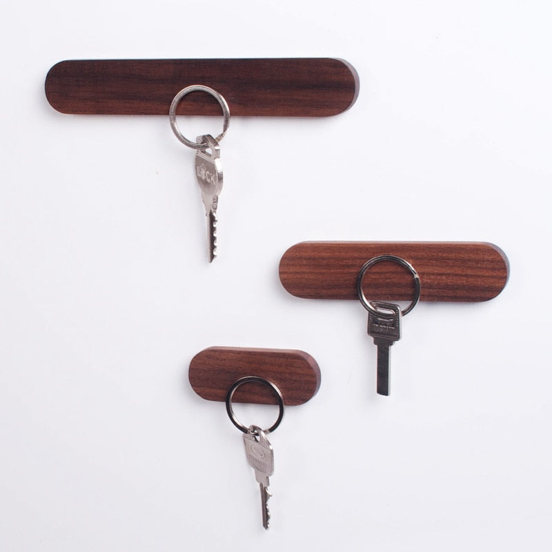 Magnetic Backed Wooden Key Organizer with Adhesive Wall Mount