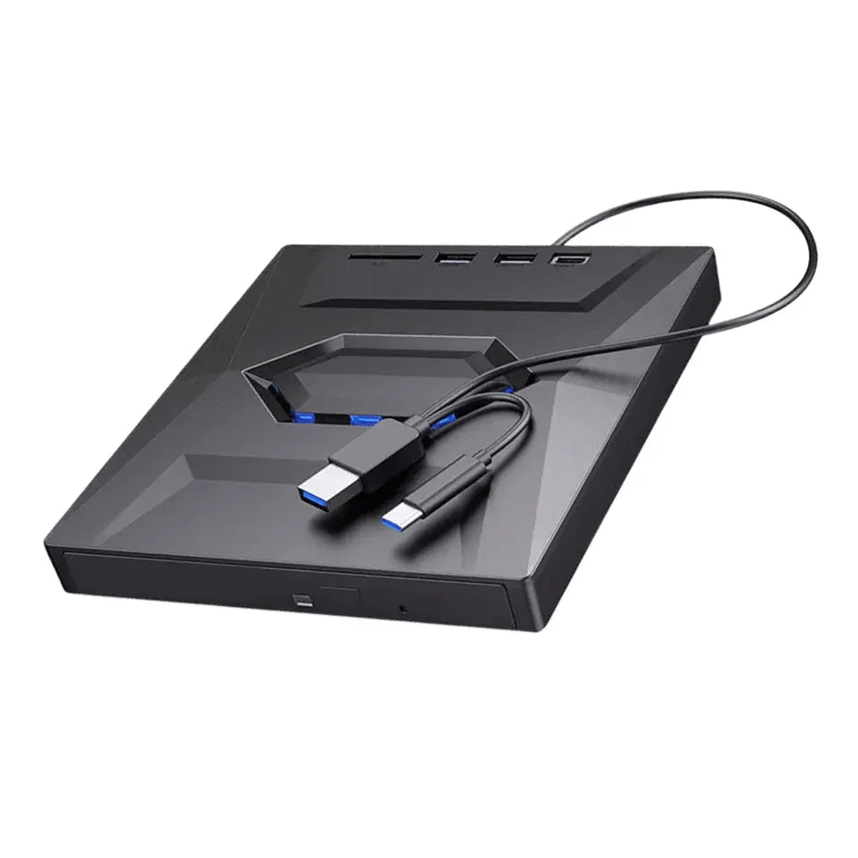 External DVD and CD Writer with USB Hub and SD Card Reader for PC and Laptop