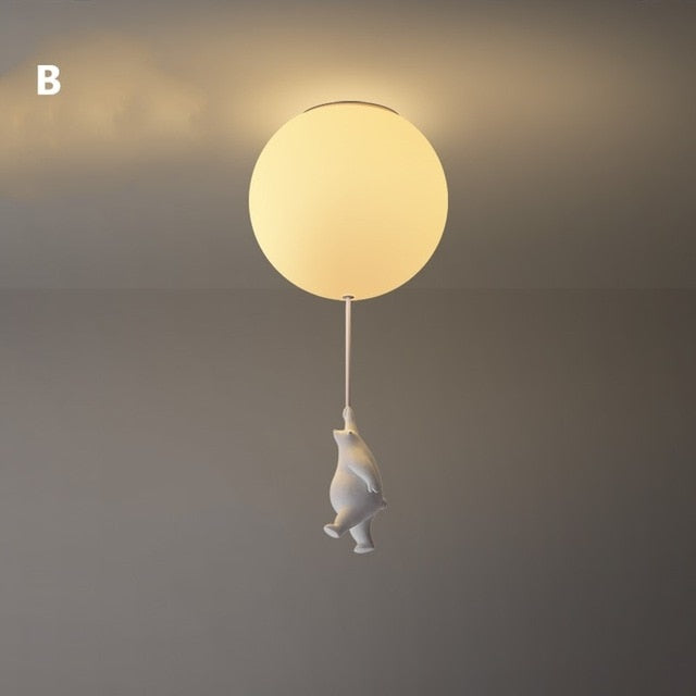 Ceiling Light Featuring Playful Bear Design and Balloon Elements