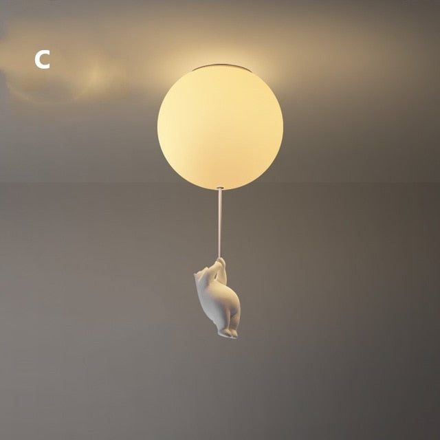 Ceiling Light Featuring Playful Bear Design and Balloon Elements
