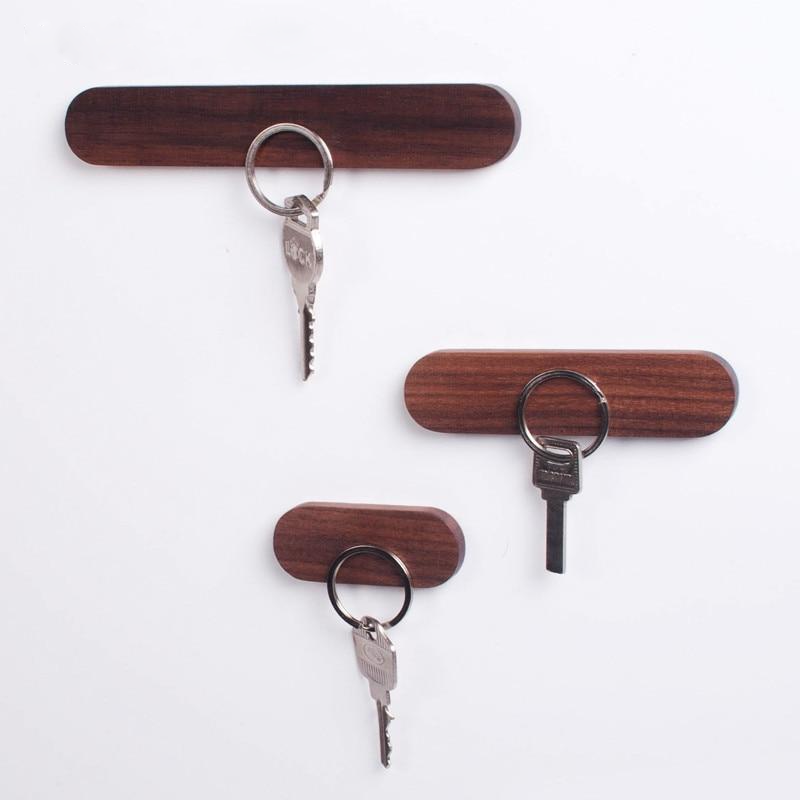 Magnetic Backed Wooden Key Organizer with Adhesive Wall Mount