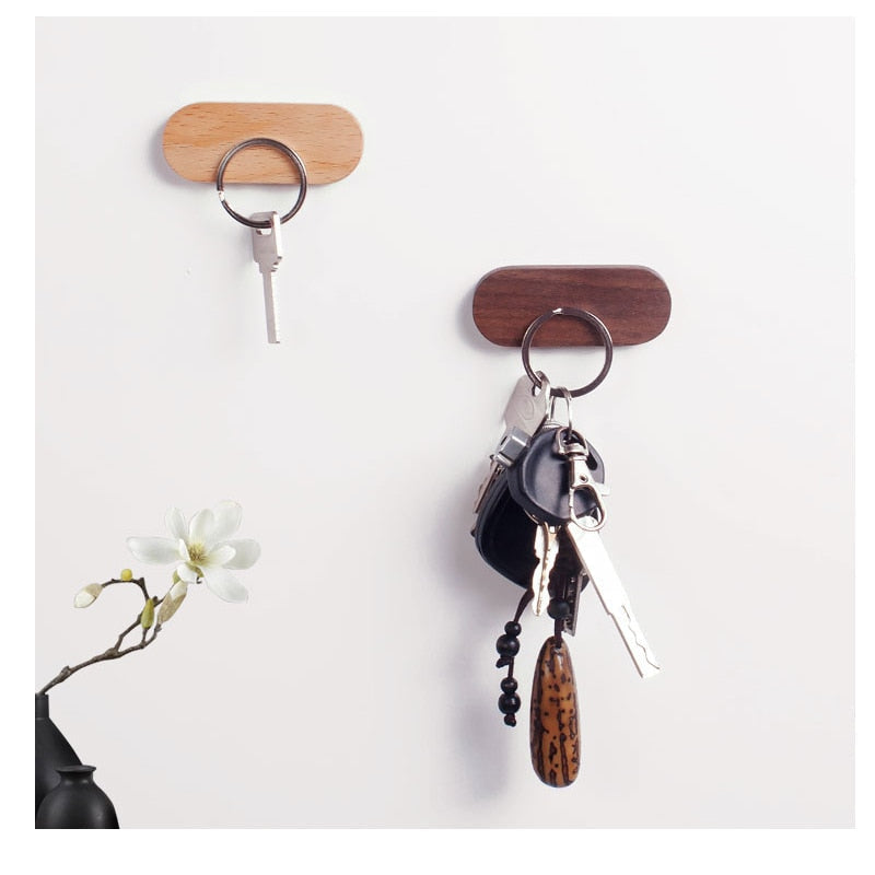 Magnetic Backed Wooden Key Organizer with Adhesive Wall Mount