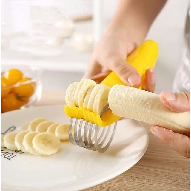Manual Vegetable and Fruit Slicer in Stainless Steel for Salad, Banana, and Sausage