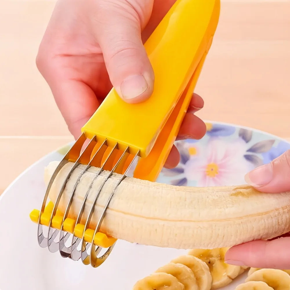 Curved Fruit and Banana Slicer in Stainless Steel for Kitchen Preparation