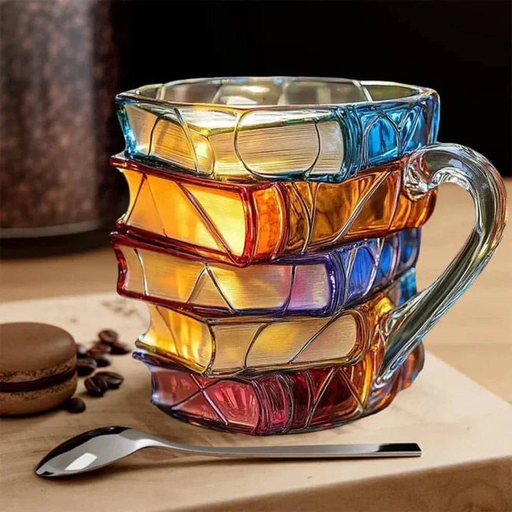 Glass Mug Shaped Like a Book Spine – Ideal for Readers and Book Lovers