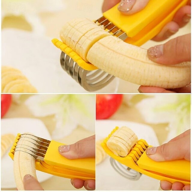 Manual Vegetable and Fruit Slicer in Stainless Steel for Salad, Banana, and Sausage
