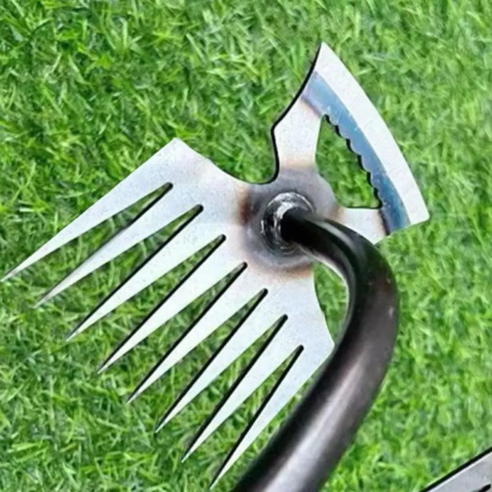 Garden Hoe with Rubber Grip Handle – 8 Tooth Manganese Steel for Weeding and Digging