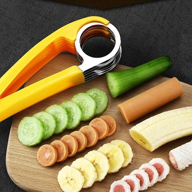 Manual Vegetable and Fruit Slicer in Stainless Steel for Salad, Banana, and Sausage