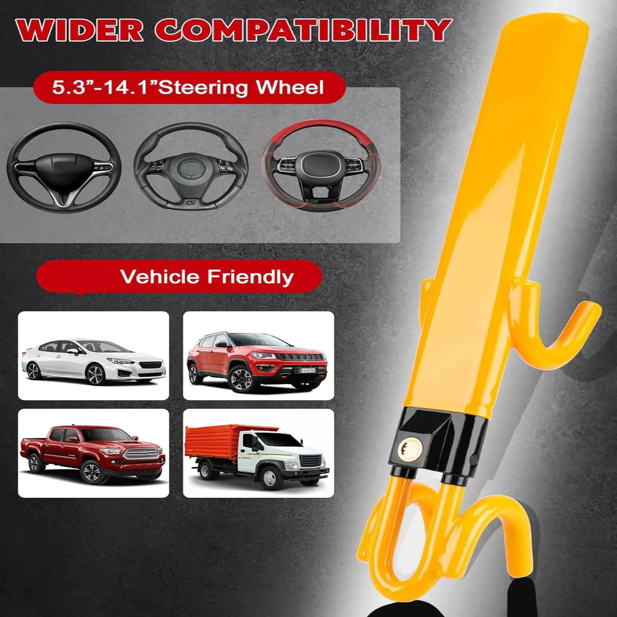 Steering Wheel Lock Bar for Cars and Trucks - Heavy Duty Anti-Theft Security
