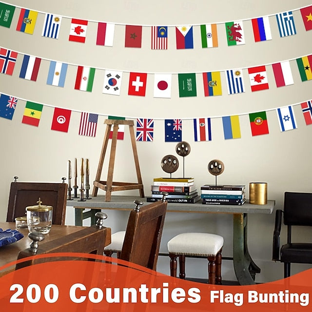 International String Flag Banner for 200 Countries – Sports Events & Classroom Decor