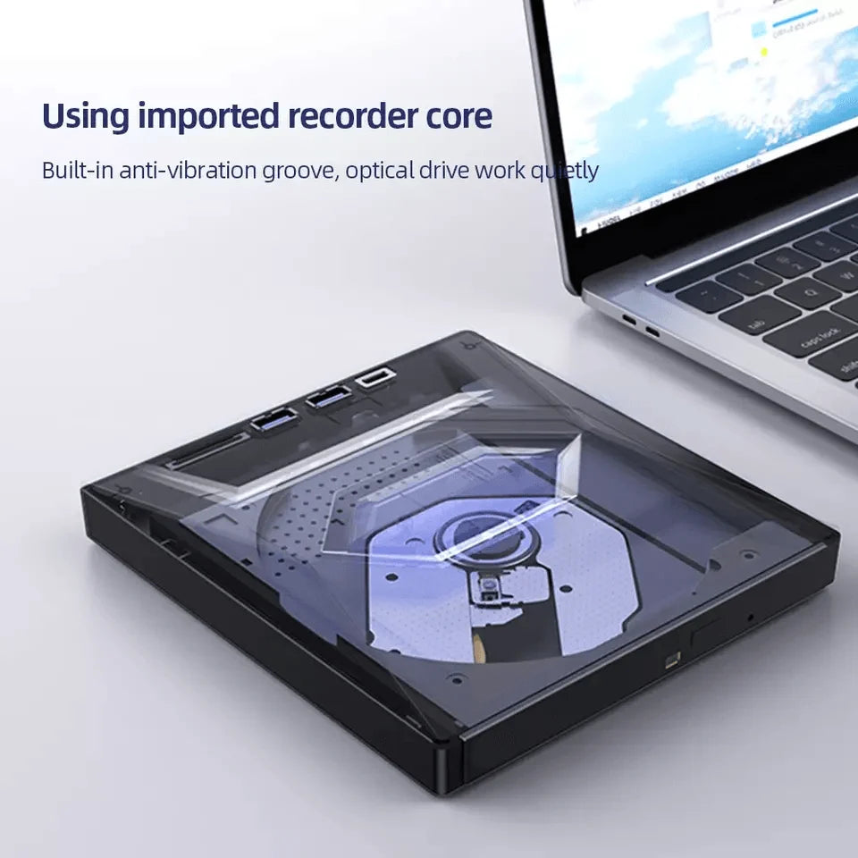 External DVD and CD Writer with USB Hub and SD Card Reader for PC and Laptop