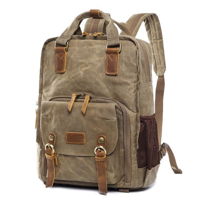 Water-Resistant Waxed Canvas Backpack for DSLR and 15-Inch Laptop