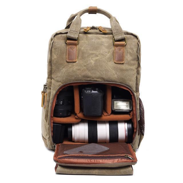 Water-Resistant Waxed Canvas Backpack for DSLR and 15-Inch Laptop