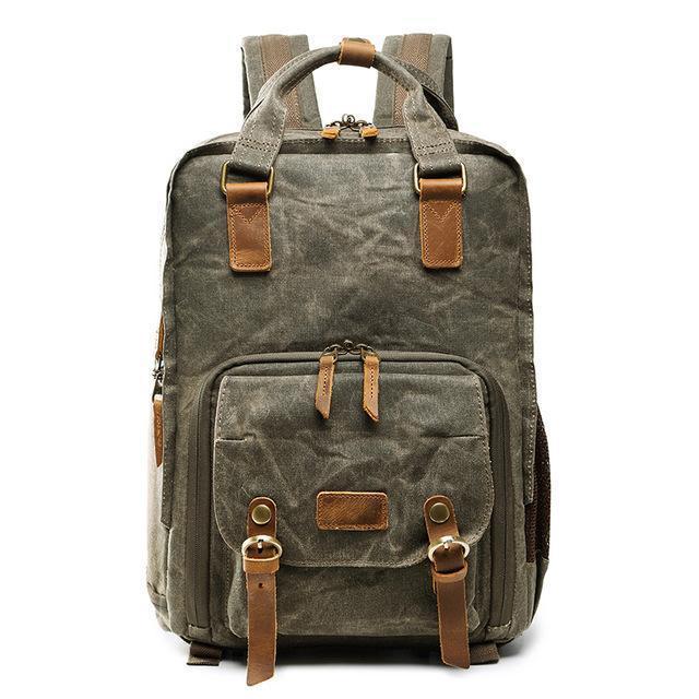 Water-Resistant Waxed Canvas Backpack for DSLR and 15-Inch Laptop