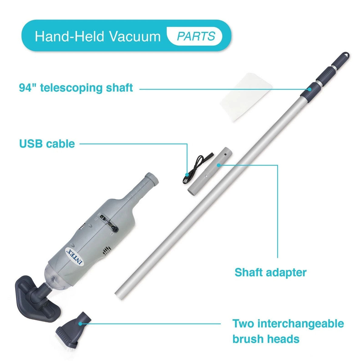 Portable Battery-Operated Pool Cleaner with Brush Tools for Above Ground