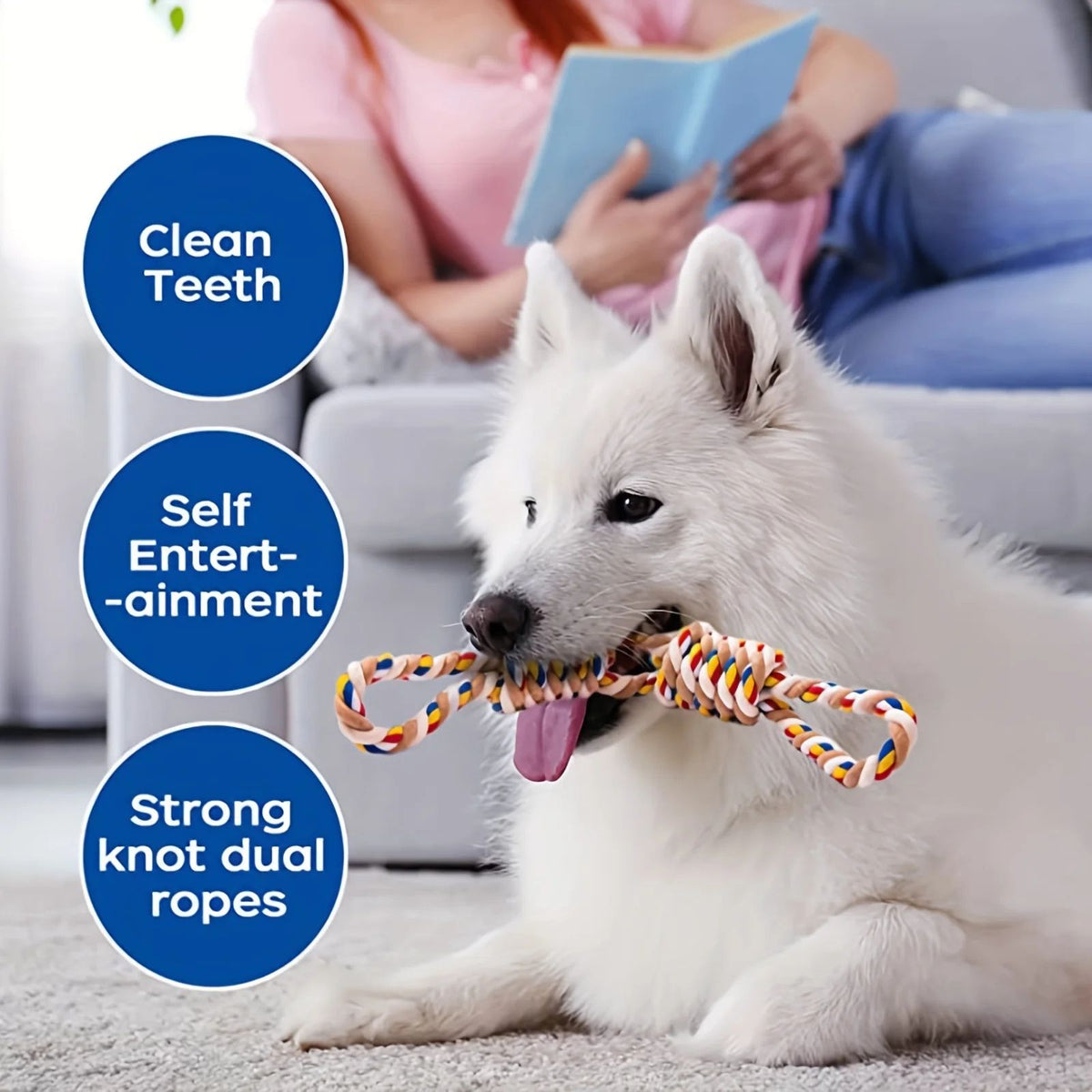 Chew Toy for Dogs - Braided Rope with Tug and Fetch Features