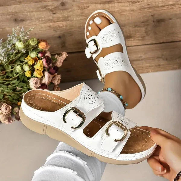 Adjustable Buckle Wedge Sandals