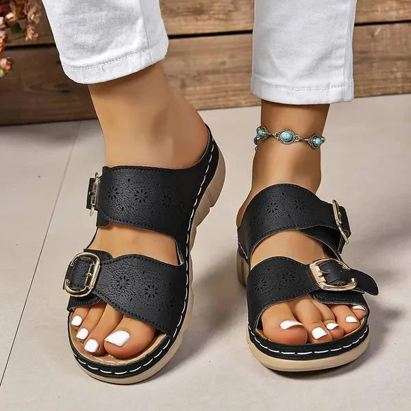 Adjustable Buckle Wedge Sandals