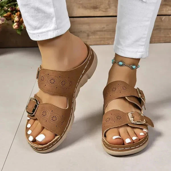 Adjustable Buckle Wedge Sandals