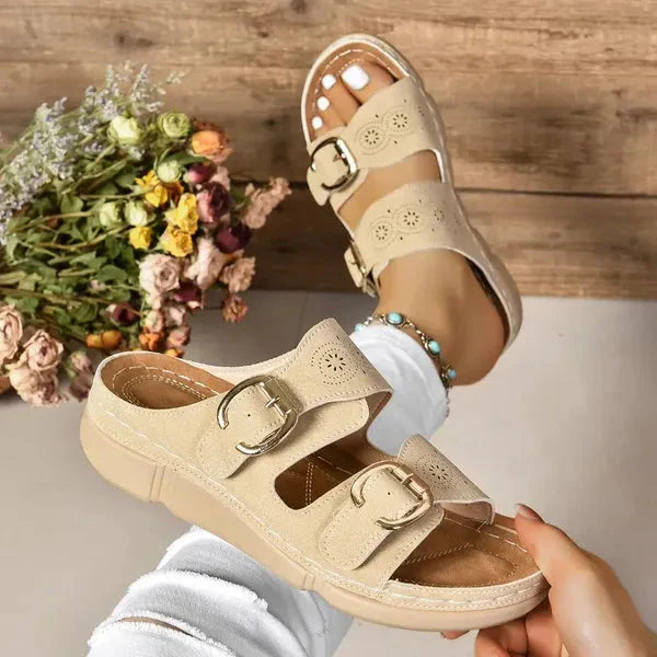 Adjustable Buckle Wedge Sandals