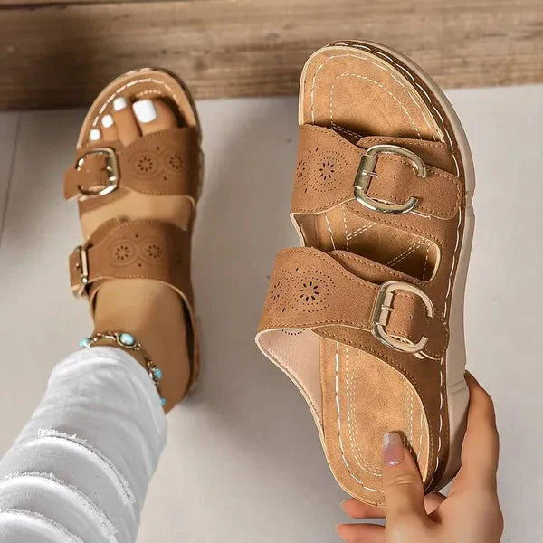 Adjustable Buckle Wedge Sandals