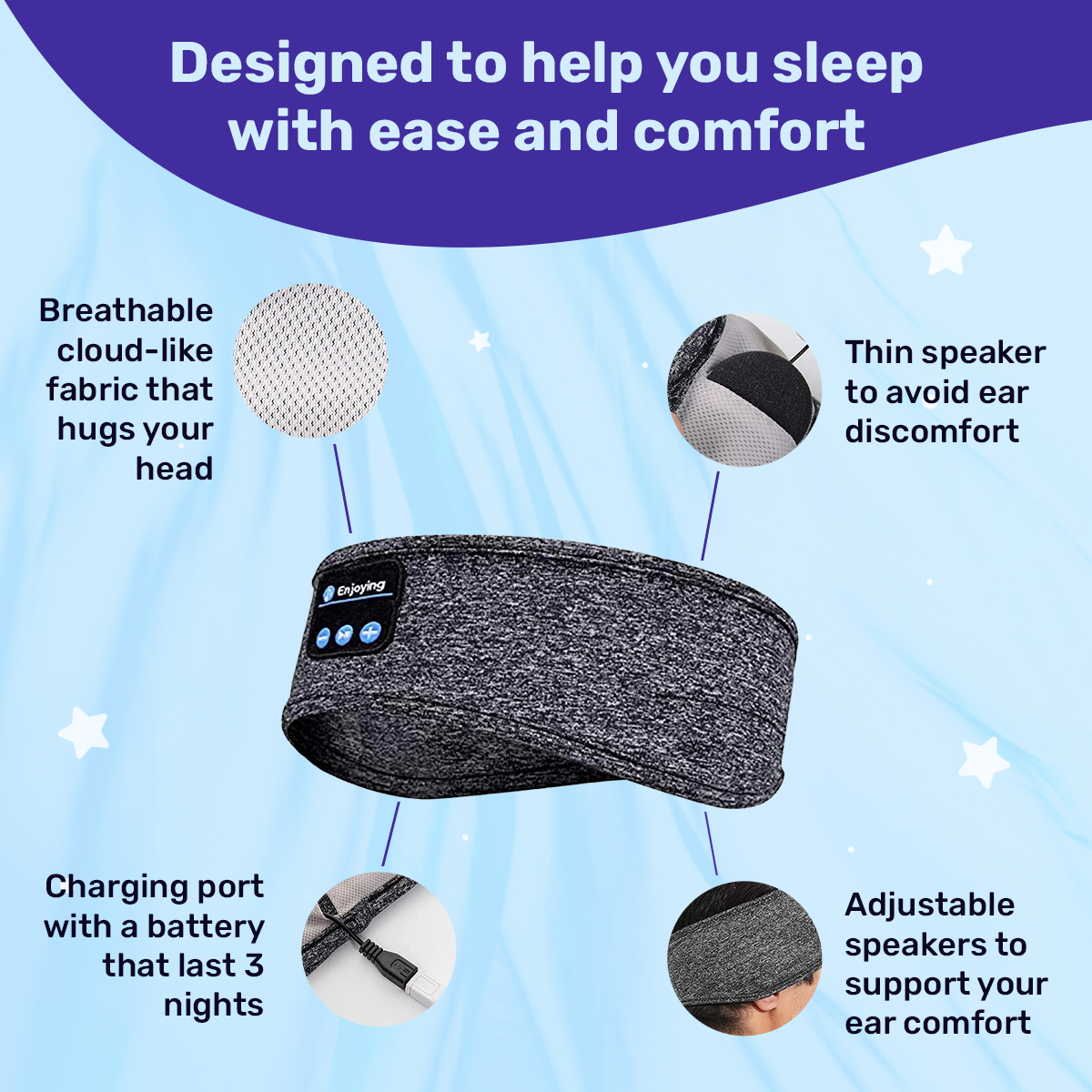 Bluetooth Sleep Headphones with USB Charging Capability