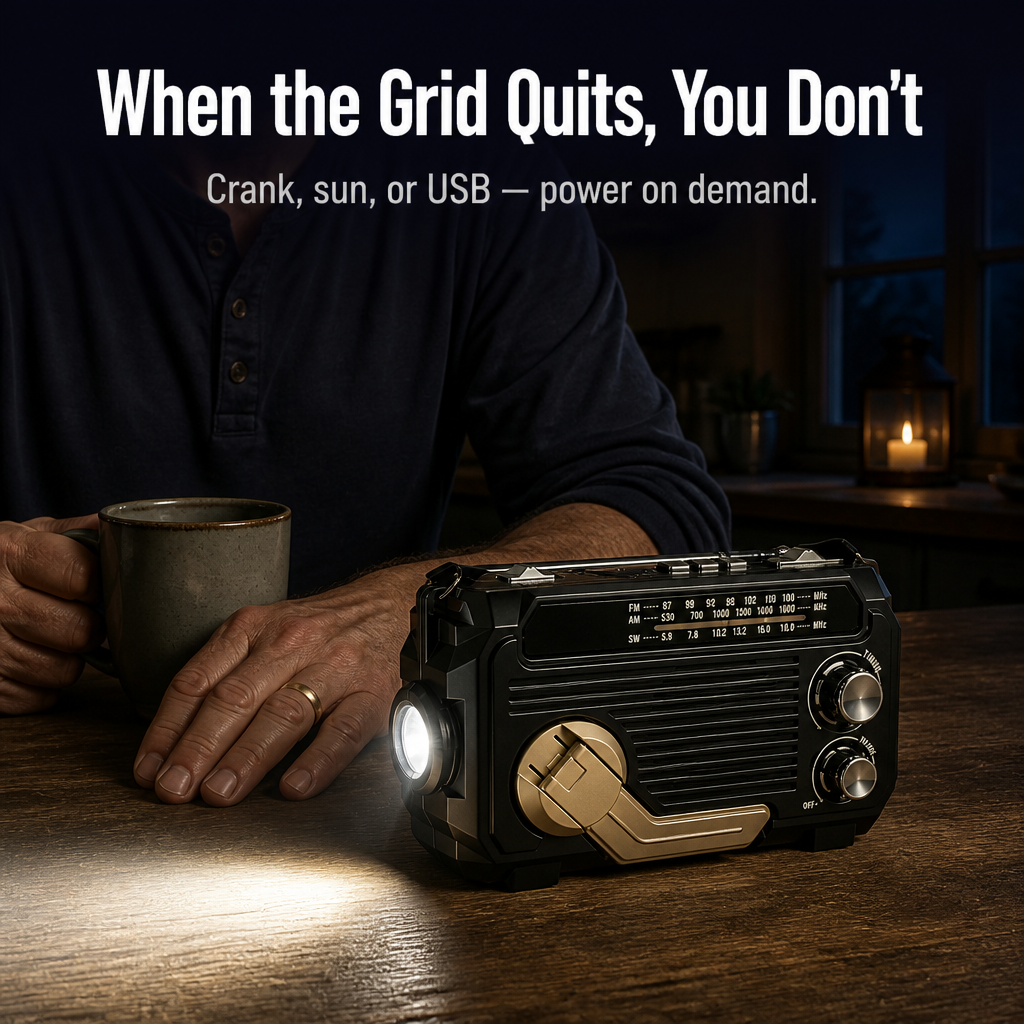 Emergency Power Station with Light, Radio, and Crank, Solar, or USB