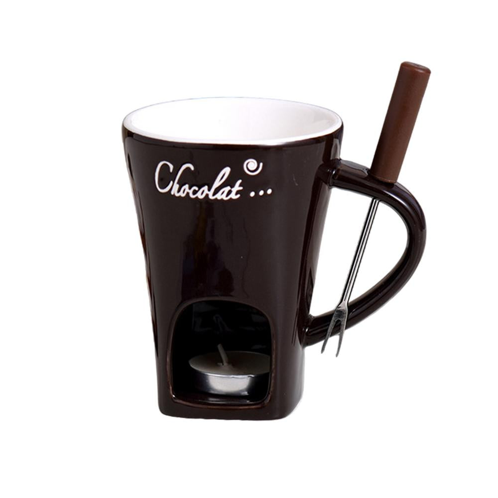 Fondue Cup in Ceramic with Stainless Steel Fork and Wax Candle
