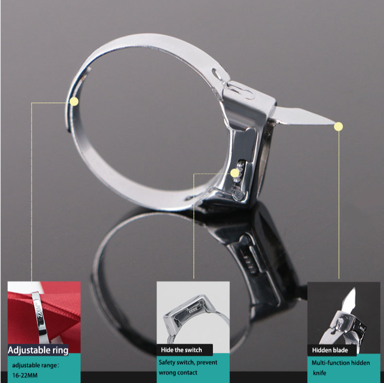 Compact Emergency Safety Ring with Hidden Blade - Stainless Steel Design