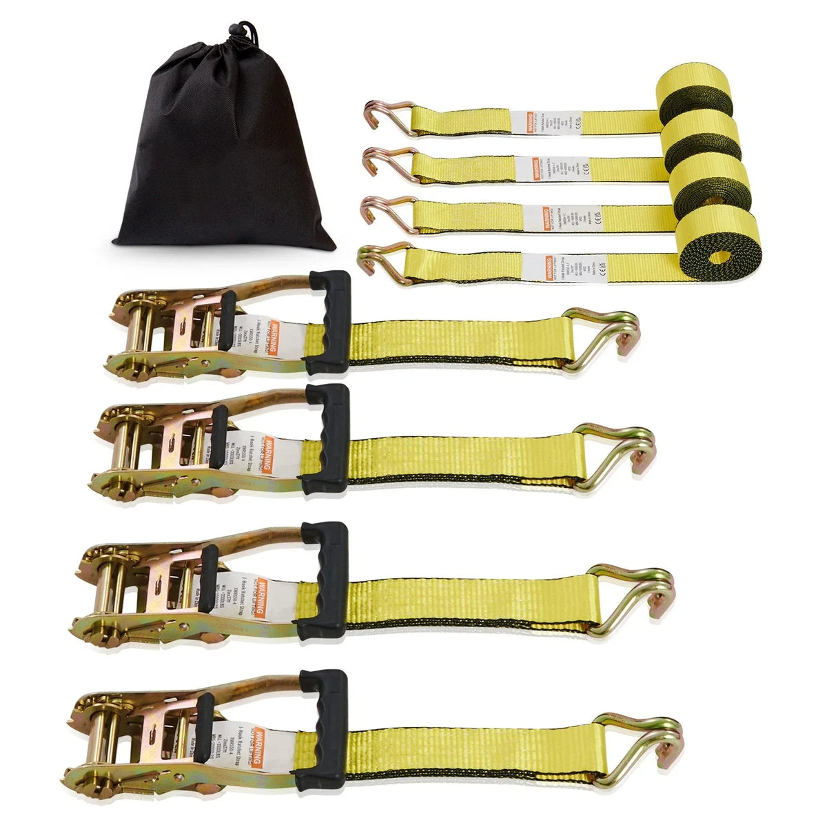 Heavy Duty Ratchet Straps - 4 Pack, 2" x 15', 5000 lbs Capacity with Double J Hook