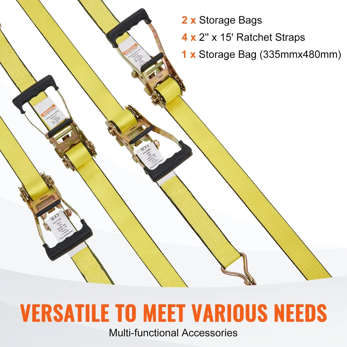 Heavy Duty Ratchet Straps - 4 Pack, 2" x 15', 5000 lbs Capacity with Double J Hook