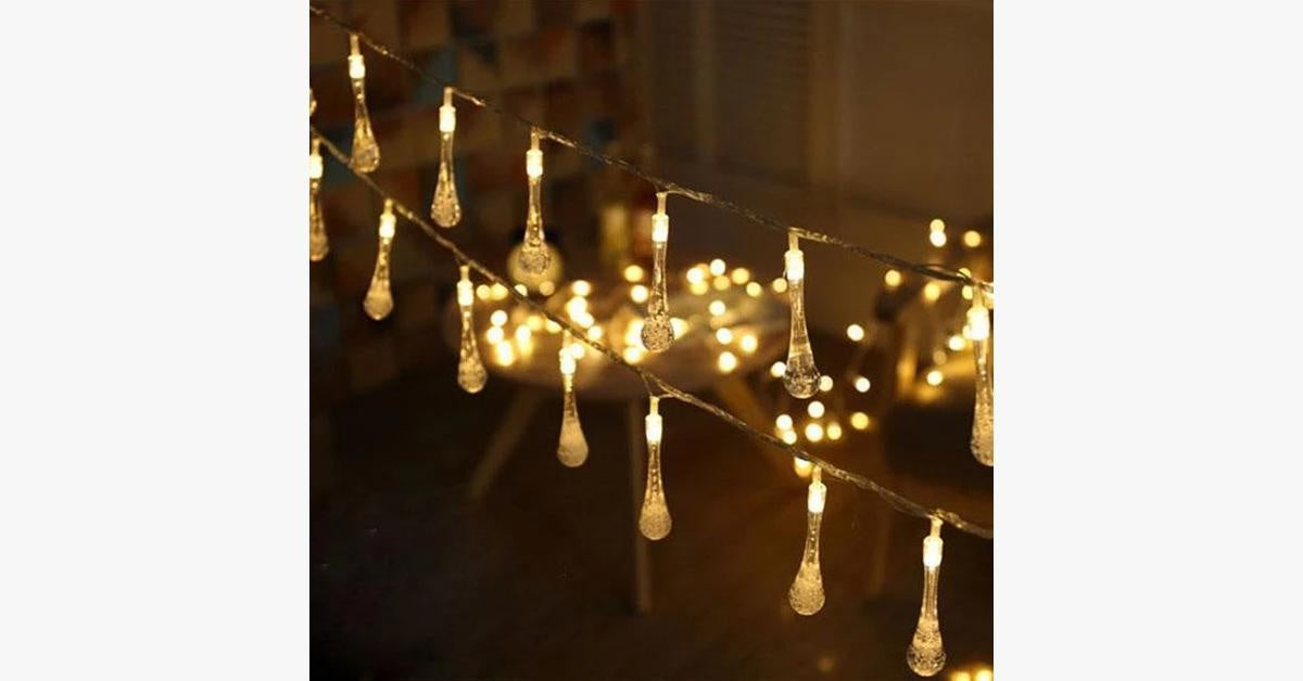 Waterproof Fairy String Lights with Solar Raindrop Design for Outdoor Decor