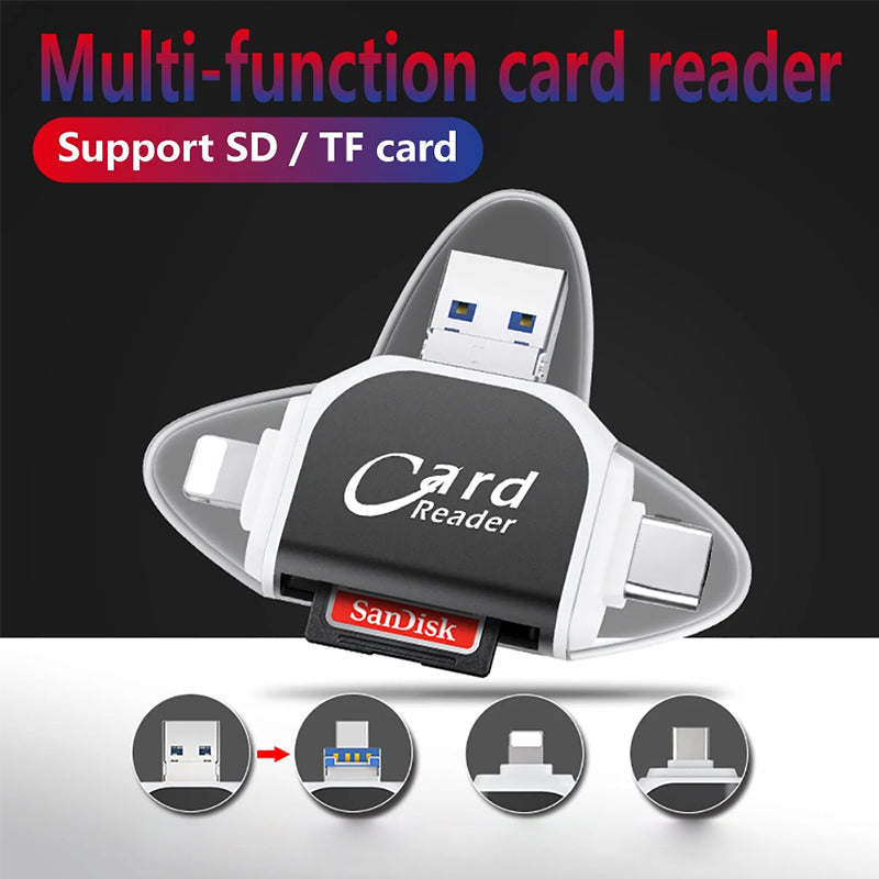 Universal SD Card Reader with USB A, USB C, Micro USB & Lightning