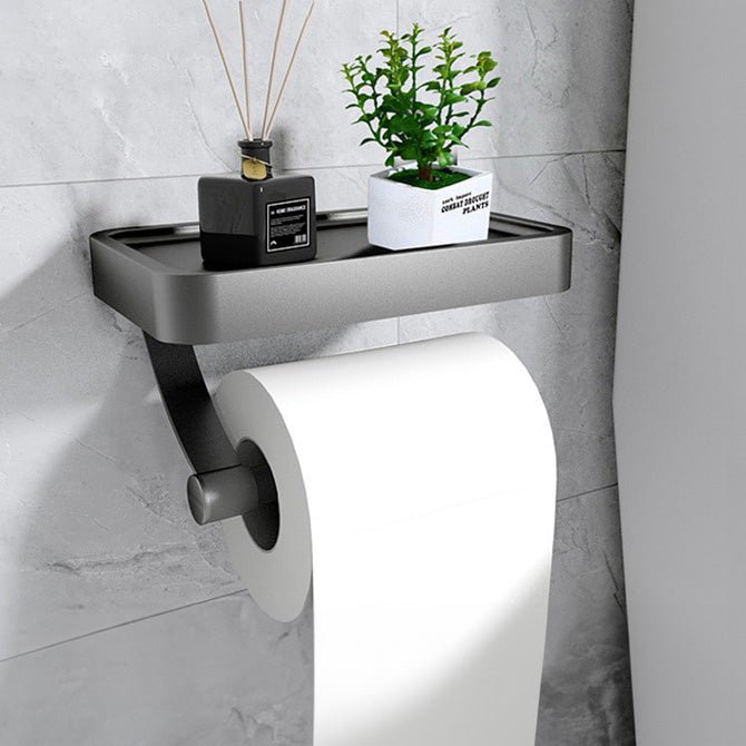Stainless Steel Toilet Paper Holder with Shelf – Wall-Mount, Black, White, Gray